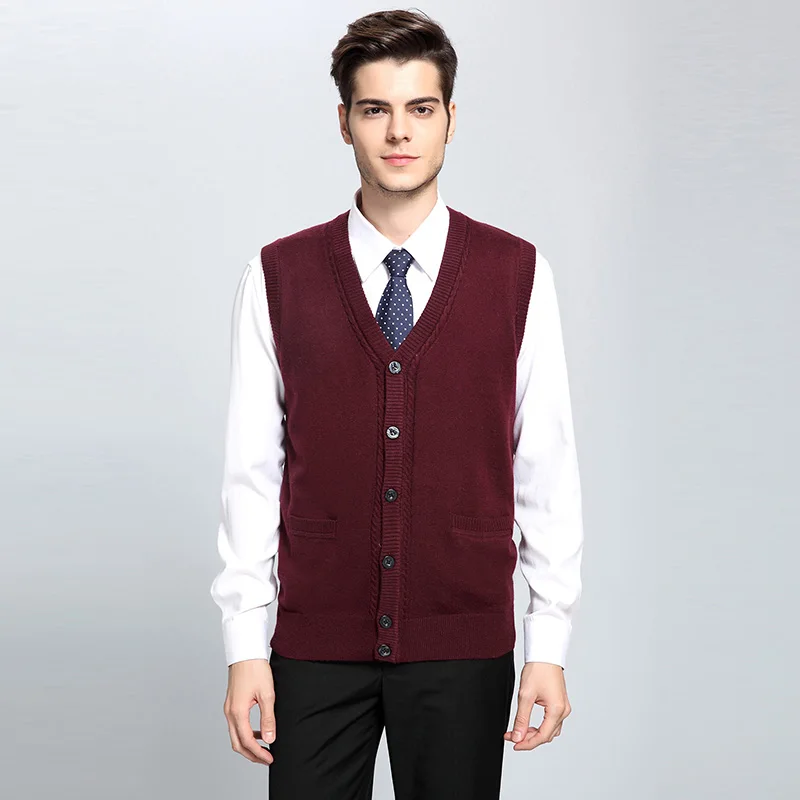 Mens vest wool sweaters casual cardigan knitted man Vest