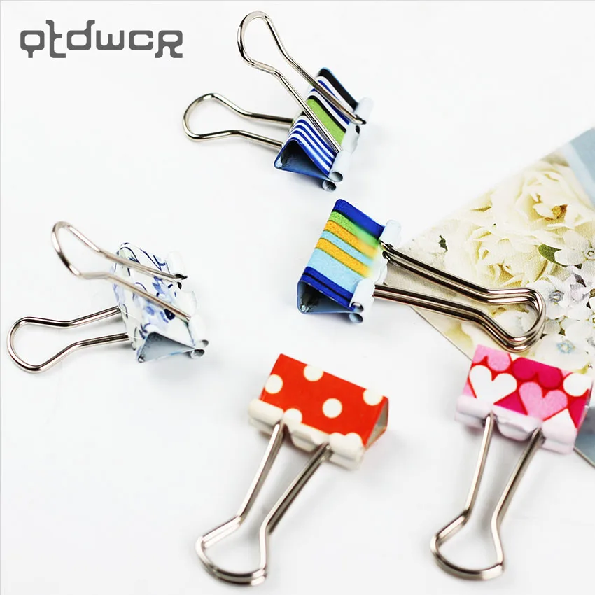 

24PCS Small Size Fresh Style Printed Metal Binder Clips Paper Clip Office School Binding Supplies Color Random