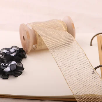 

2YARD 4-5CM Gold metallic gift packaging wired edge ribbon