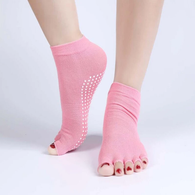 1Pair Durable Half Toe Socks Peep Toe Anti Slip Pilates Ankle Grip Open