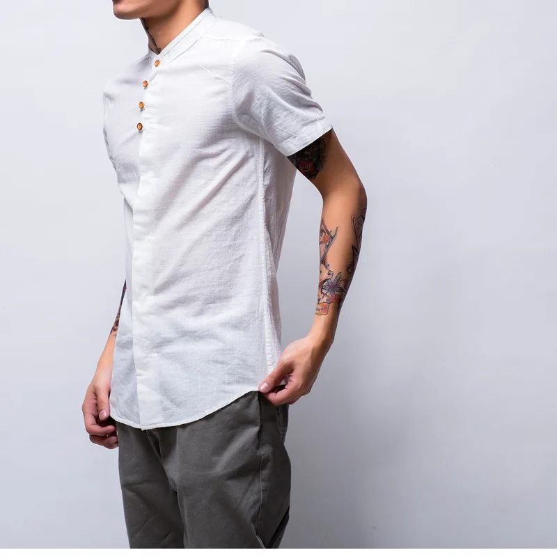 Chinese linen shirt for men 2018 Summer Short Sleeve Slim Cotton Linen ...