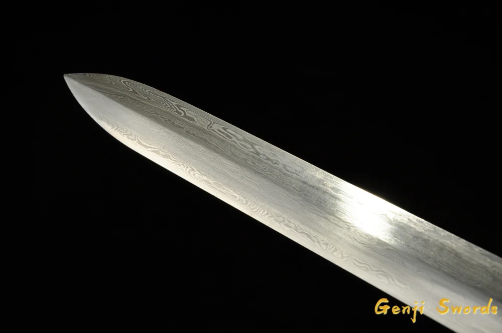Full Handmade Chinese Qianlong Sword Folded Damascus Steel Sharp Edge Pure Brass Fitting