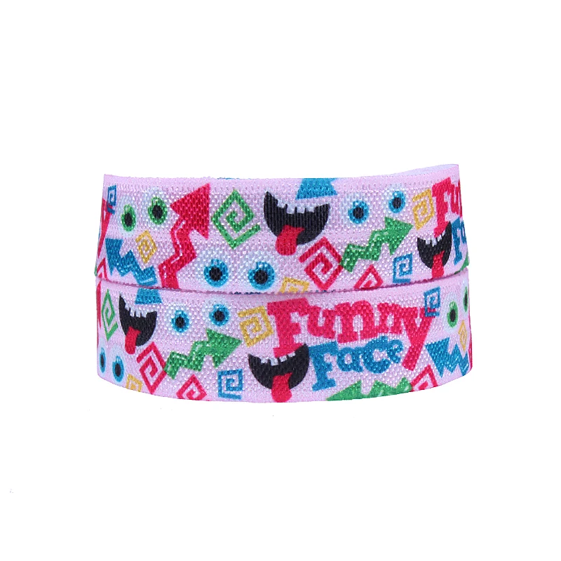 Free shipping funny face printed 5/8&quot foe fold over elastic for kids DIY | Дом и сад