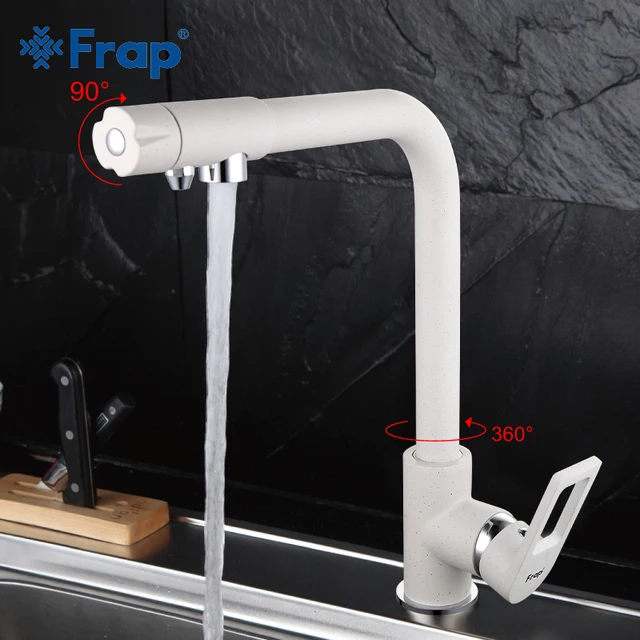 Best Offers Frap White Spray Painting Kitchen Faucet Right Angle Design 360 Degree Rotation with Water Purification Features F4372-8