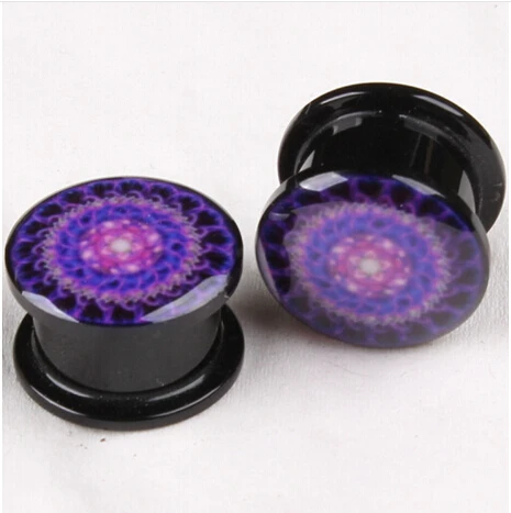 Decorative Pattern Ear Plugs Flesh Tunnels Acrylic Earring Hollow