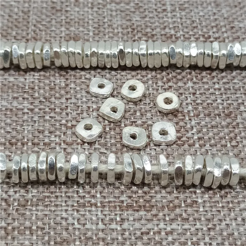 HIZE SB447 Thai Karen Hill Tribe Silver Diamond Print Nugget Solid Square Cube Beads 5mm 10