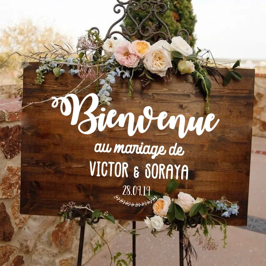 

Wedding Welcome Decal Personalized Couples Names and Dates Vinyl Mirror Board Wall Sticker Removable Simple Wedding Decor N216