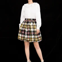 Одежда высшего качества новые женские полушерстяные камвольно твид отличие проверил мини Фонари бутон юбка с бисером украшен аппликацией