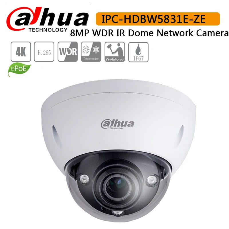 

DH Original IPC-HDBW5831E-ZE 8MP WDR IR Dome Network Camera 2.7mm-12mm Motorized Lens Memory SD Card IP67 IK10 PoE 50m ICR
