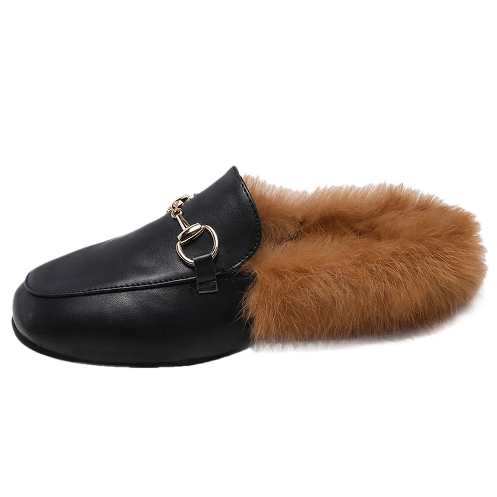 

SAGACE Fashion Women Solid Plus Velvet Wool Slippers Warm And Flat Heel Loafers Casual Doug Shoe Cotton Shoes Faux Fur Shoe No29
