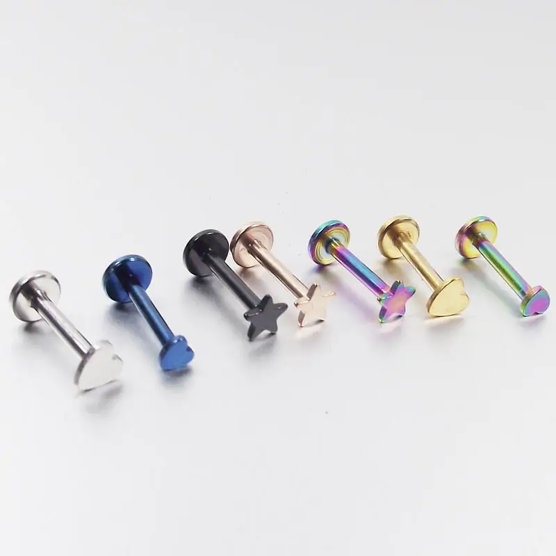 

2 Pieces Star Labret Ring 16G Stainless Steel Heart internally threaded Lip Ring piercing Tragus Helix rings