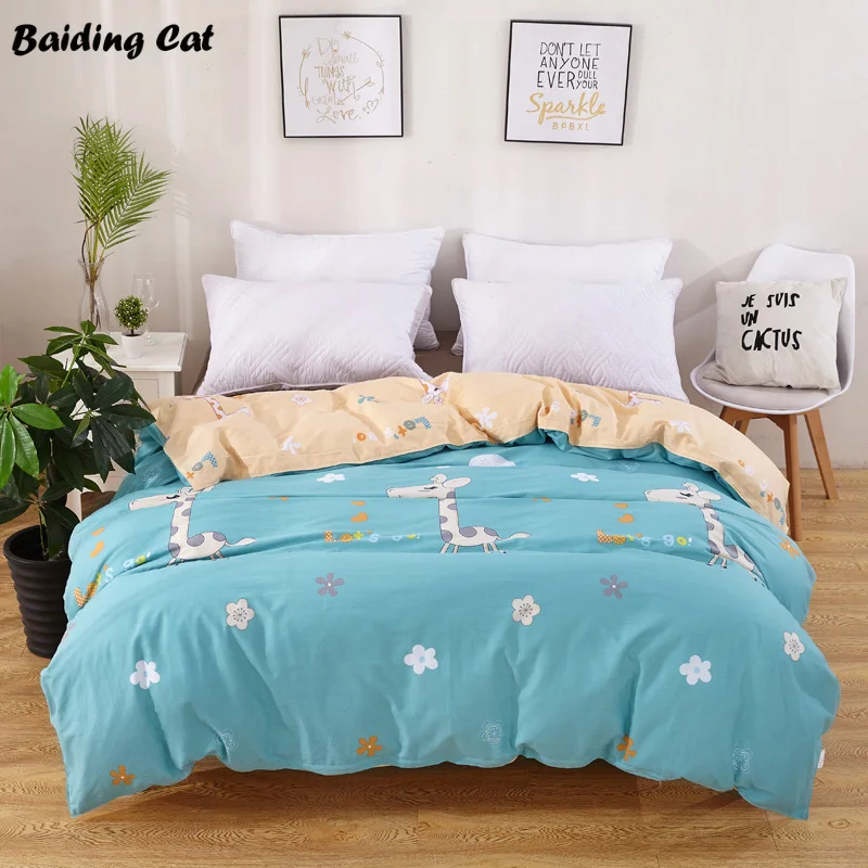 

Cartoon Small Deer Blue Duvet Cover 100% Cotton Kids Quilt Cover 160x210cm/180x220cm/200x230cm/220x240cm Adult Comforter Cover