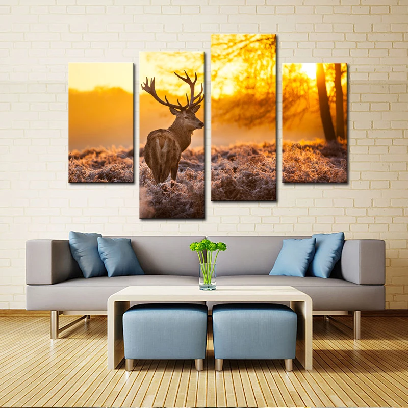 

HD Printed Forest Sunset Deer Painting on Canvas Living Room Decoration Animal Elk Picture Canvas Prints Unframed