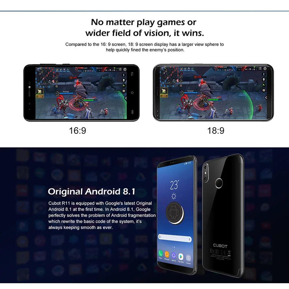 Мобильный телефон Cubot R11 18:9 5 ''с HD экраном Android 8 1 MT6580 2800 мАч большая батарея