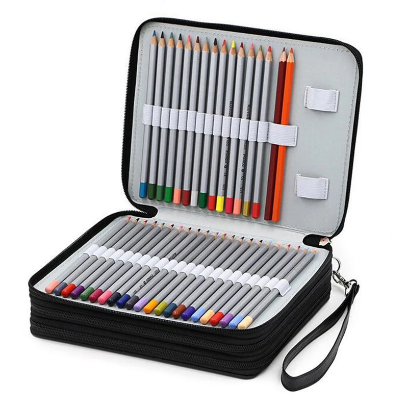 Günstig 124 halter 4 Schicht Tragbare PU Leder Schule Bleistifte Fall Große Kapazität Bleistift Tasche Für Farbige Bleistifte Aquarell Kunst Liefert