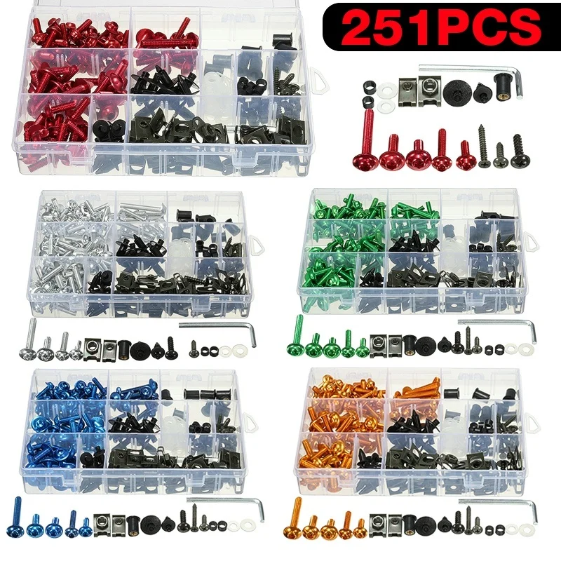 

Motorcycle Full Fairing Bolts Kit Nuts Screws Clips Complete Set for Honda Yamaha Kawasaki Suzuki