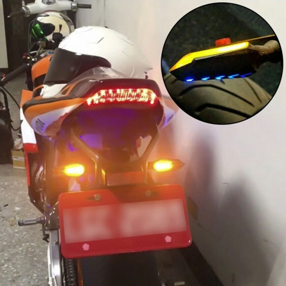 Top 2pcs LED Motorcycle Directional Lights Flowing Motorcycle Turn Signal Light Motor Indicator Lamps Night Safety Cycling Lights 7