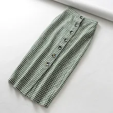 Модные клетчатые Женские шорты, юбки летние повседневные женские клетчатые до середины икры пуговица для Юбки прямые женские зеленые юбки