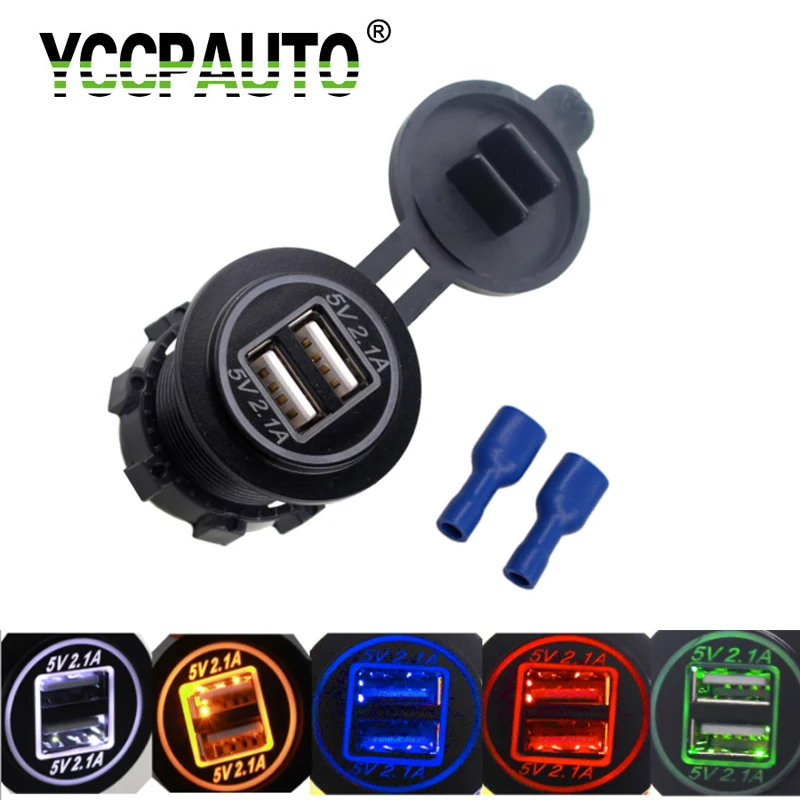 

Dual Port 4.2A Car USB Charger Power Outlet For Ipad Iphone Mobile Phones Power Adapter 5V 2.1A/2.1A For Car Motorcycle 12-24V