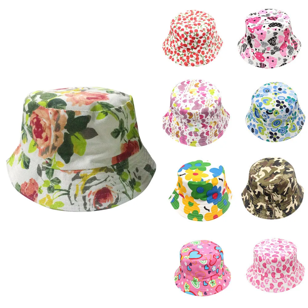 

Baby Summer Sun Hat Cap Kids Flower Print Newborn Photography Props Cotton Baby Girls Hat Casual Sunshade Beach Tour Cap Kids