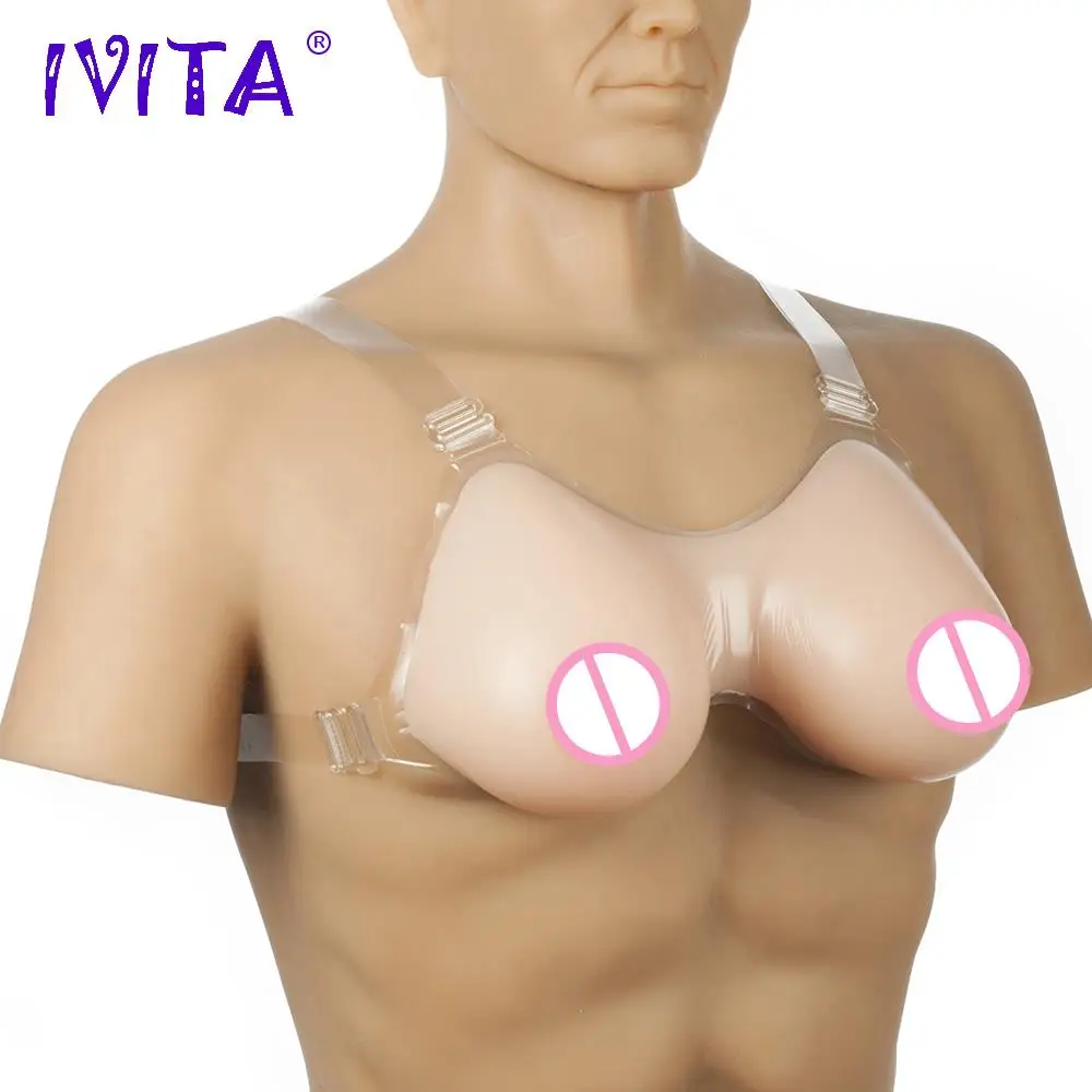 

IVITA 1400g Realistic Silicone Breast Forms With Shoulder Straps For Crossdresser Transgender Fake Boobs Enhancer Cosplay