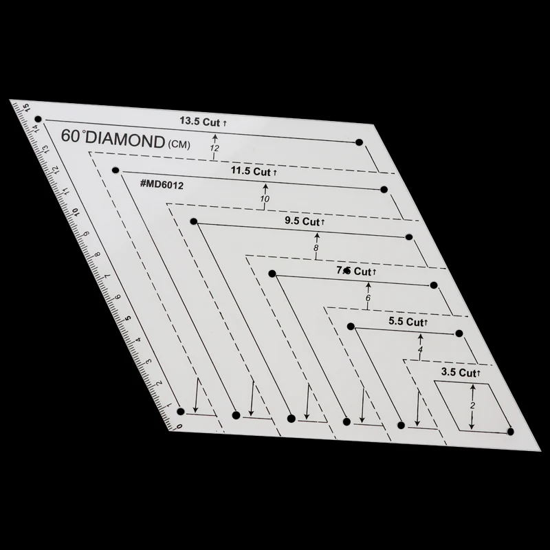 Линейка для шитья из прозрачного акрила, для шитья, для лоскутного шитья, для рукоделия, линейка с ромбовидным шестигранником, алмазная треугольная 1, швейные инструменты Hicello