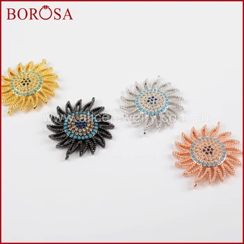 

BOROSA Mix Color Handcrafted CZ Pave Rainbow Cubic Zircon Sunflower Connectors Drusy Connector Double Bails Jewelry Making WX658