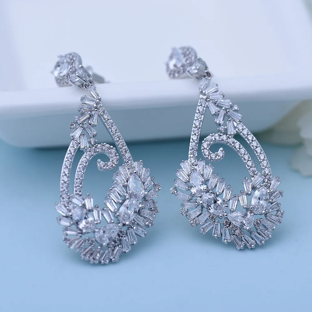 

Bilincolor Trendy Crystal Cubic Zirconia Luxury BWedding Korean Elegant Drop Earrings for Women