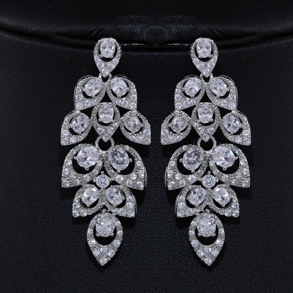 

J store Luxury Leaf Shape Dangle Earrings For Women Cubic Zircon Fashion Earring party Jewelry