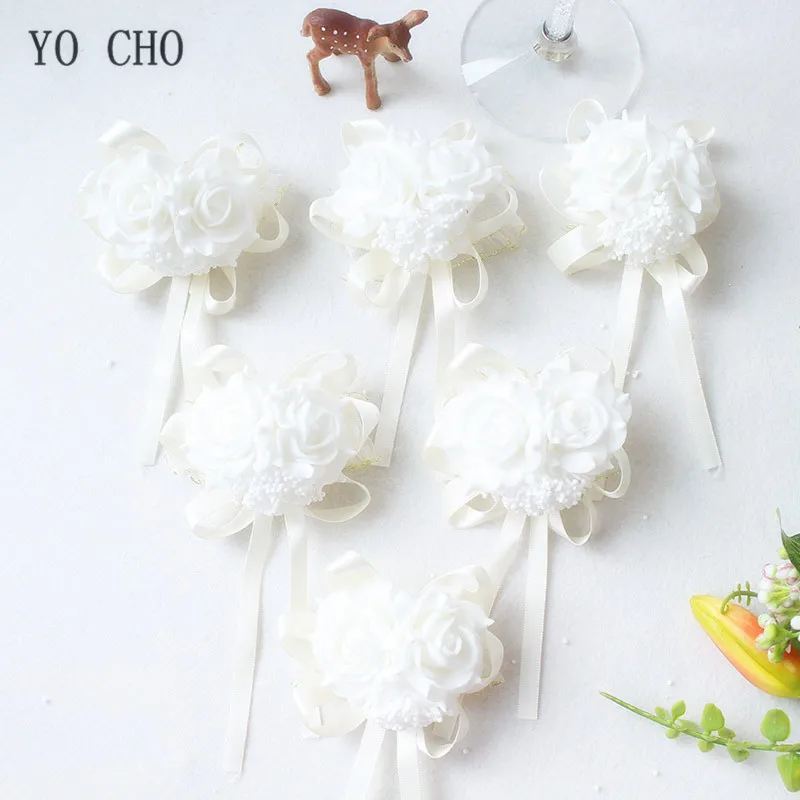 YO CHO Prom Beutiful PE розы вечерние цветы на запястье Свадебные наручные Цветы розовые подружки невесты шелковый корсаж ручной цветок для свадьбы