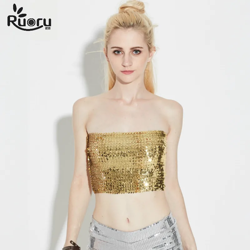 

Ruoru Sexy Sequined Tube Tops Short T-shirt Female Crop Tops Women 2017 Kpop Street Short Top Women T-shirt Summer T Shirts