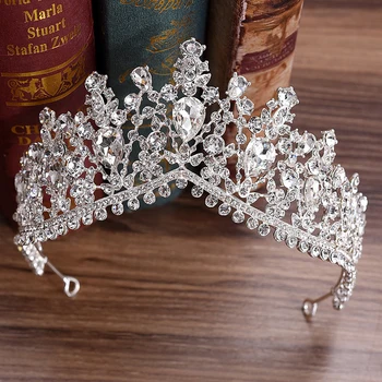 

Trendy Beauty Gold Blue Red Green Crystal Wedding Crown Rhinestone Women Queen Tiara For Bridesmaid Diamante Hair Accessories