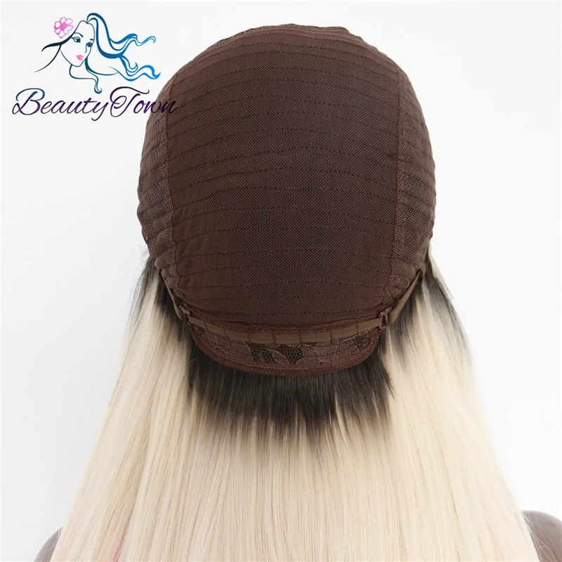 BeautyTown блогер макияж прямой стиль термостойкие волосы черный Омбре коричневый цвет ежедневно Синтетические Кружева Передние Свадебные парики