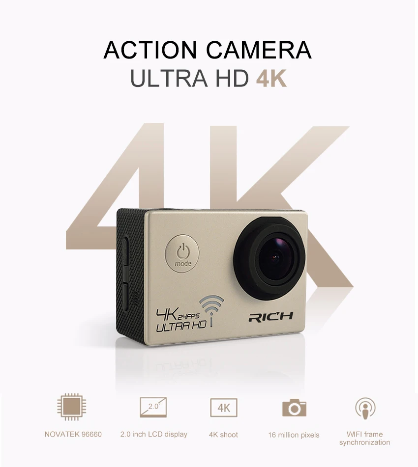 Экшн-камера ULTRA HD NT96660 4 K 24fps 16MP 3840*2160 Wifi Водонепроницаемая 170D объектив видеокамера Спортивная камера