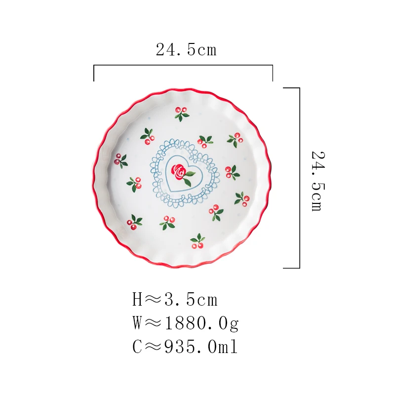 1 шт., красная вишня, плита для выпечки, керамические обеденные блюда, паста, рисовая пластина, противень для выпечки, посуда, обеденная тарелка, 9,6 дюймов