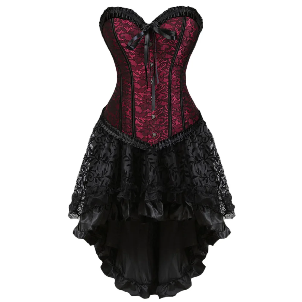 Женское платье для танцовщицы Бурлеск, ведьма, на Хэллоуин, сексуальный корсет-бюстье, мини-юбка, готический корсет, платье с юбкой размера плюс
