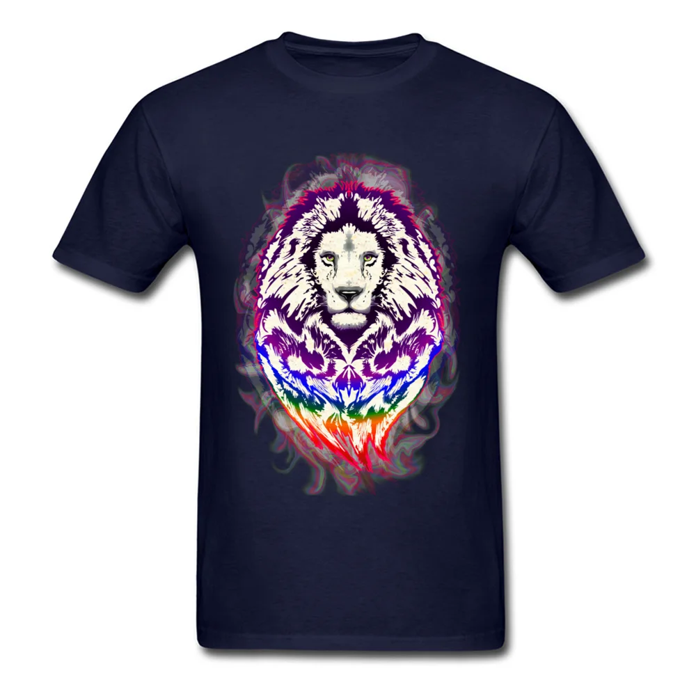 Crazy Top T-shirts Plain Crewneck Lion Psychedelic Pop Art 100% Cotton Fabric Man Tops Shirt Group Short Sleeve Tee-Shirts Lion Psychedelic Pop Art navy