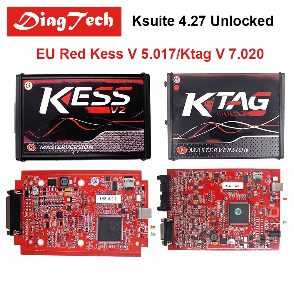 ЕС красный Kess V2.47 V2.23 V5.017 нет жетона лимит V2 мастер Ktag K TAG V7.020 4 светодиодный ECU чип