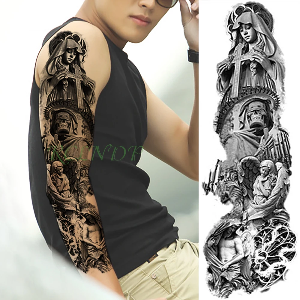 

Waterproof Temporary Tattoo Sticker skull head cross angel full arm fake tatto flash tatoo sleeve large size for men women lady