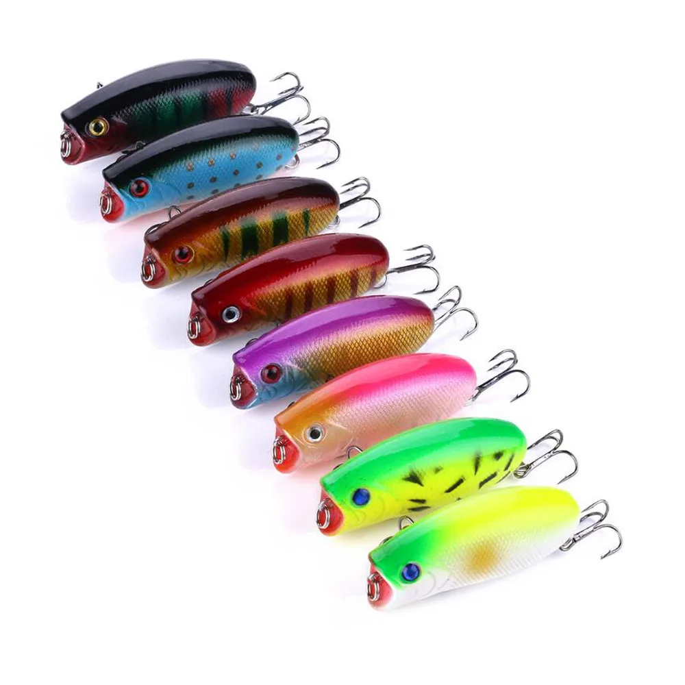

40pcs topwater 60mm 10g poper lure 8 Colors Fishing Lures Crankbait Minnow Hooks Crank Baits