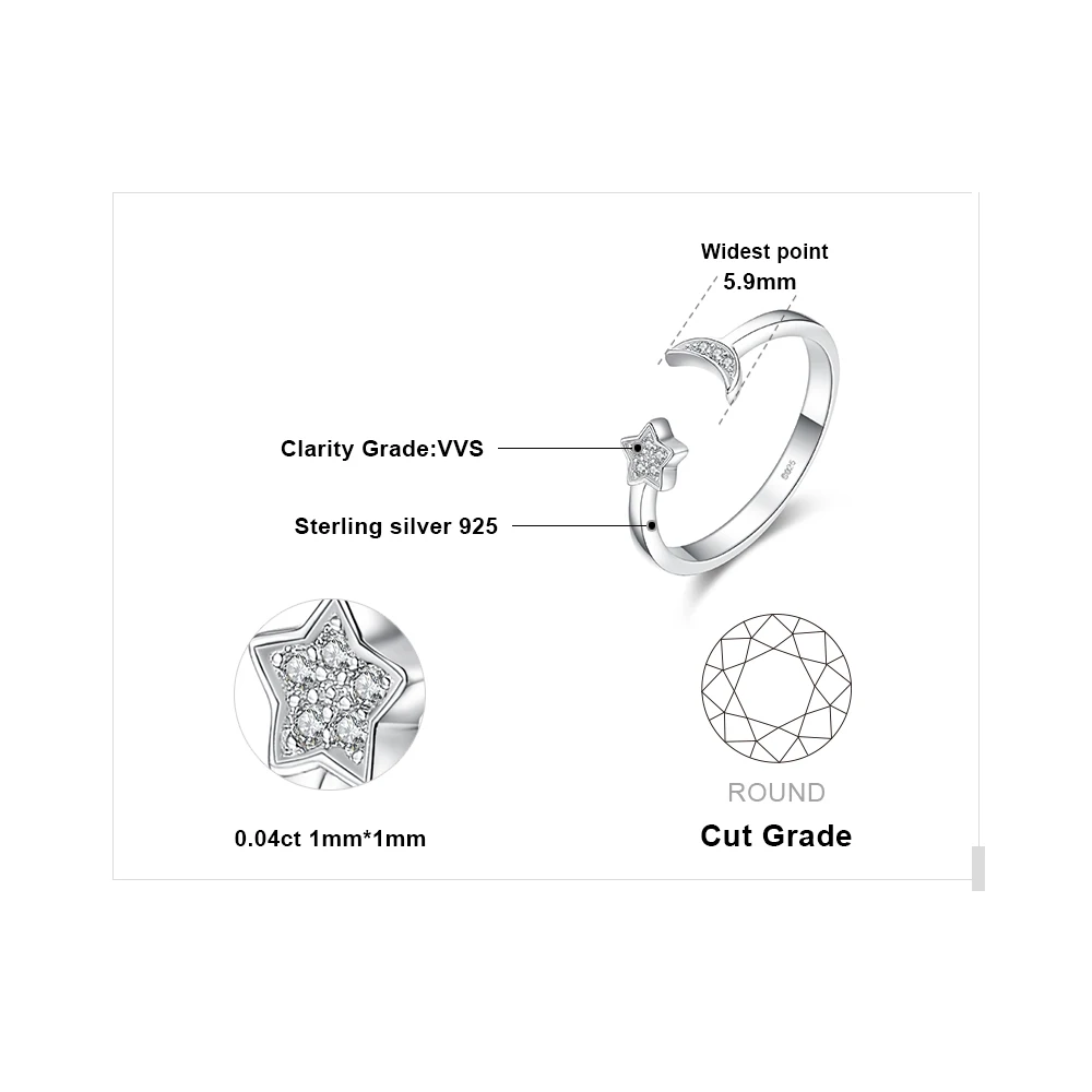 Ювелирные кольца с Лунной звездой, 925 пробы, серебряные кольца для женщин, открытое стекируемое кольцо, серебряное кольцо, 925 ювелирное изделие, хорошее ювелирное изделие