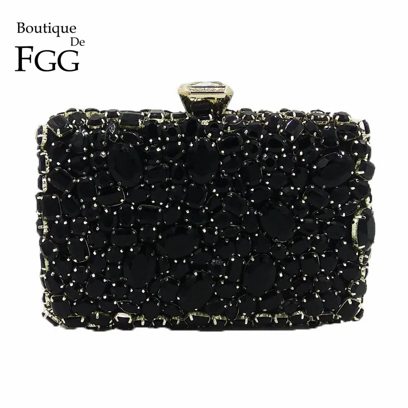 Boutique De FGG черного цвета с украшением в виде кристаллов клатч вечерние сумочки Для
