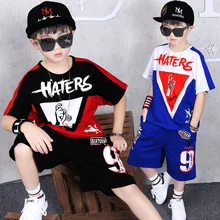Детская одежда для мальчиков, лето, комплект одежды для малышей, модные футболки в стиле хип-хоп+ шорты, 2, 3, 4, 5, 6, 7, 8, От 9 до 13 лет