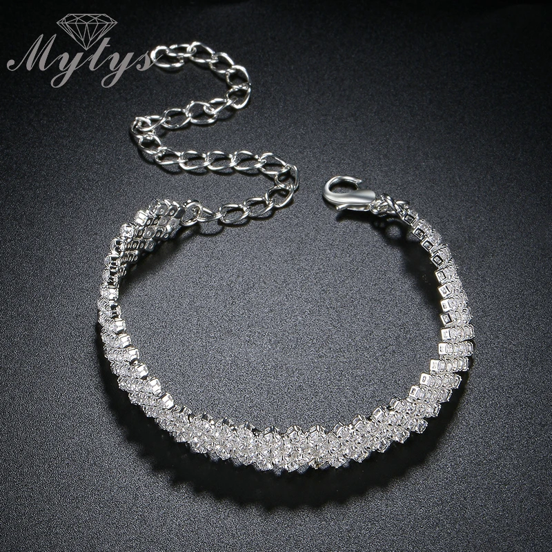 

Mytys Trendy Fashion Silver Shining Crystal Bracelet for Women Light Materia New Design B1069