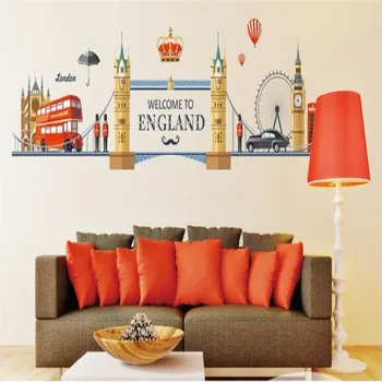 

Famous London Landscape Wall Stickers For Living Room Home Decoration Background Pvc Plane Mural Door Diy Europe Wallpaper Top