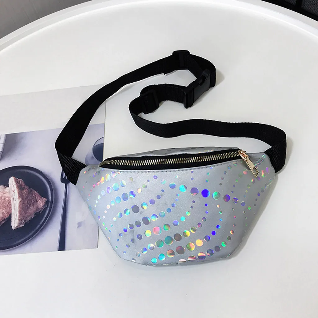 

Fashion Women fanny pack waist bag Outdoor Zipper Sequin Laser kidney money Belt Purse Pouch Bags Chest Bag sac banane femme new