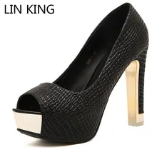 LIN KING Sexy Women Pumps Classic Peep Toe High Heel Shoes Square Thick Heel Platform Shoes Summer Lady Nightclubs Party Shoes lin king plus size square heel women pumps genuine leather slip on pointed toe high heel shoes lady sexy outdoor plarform shoes