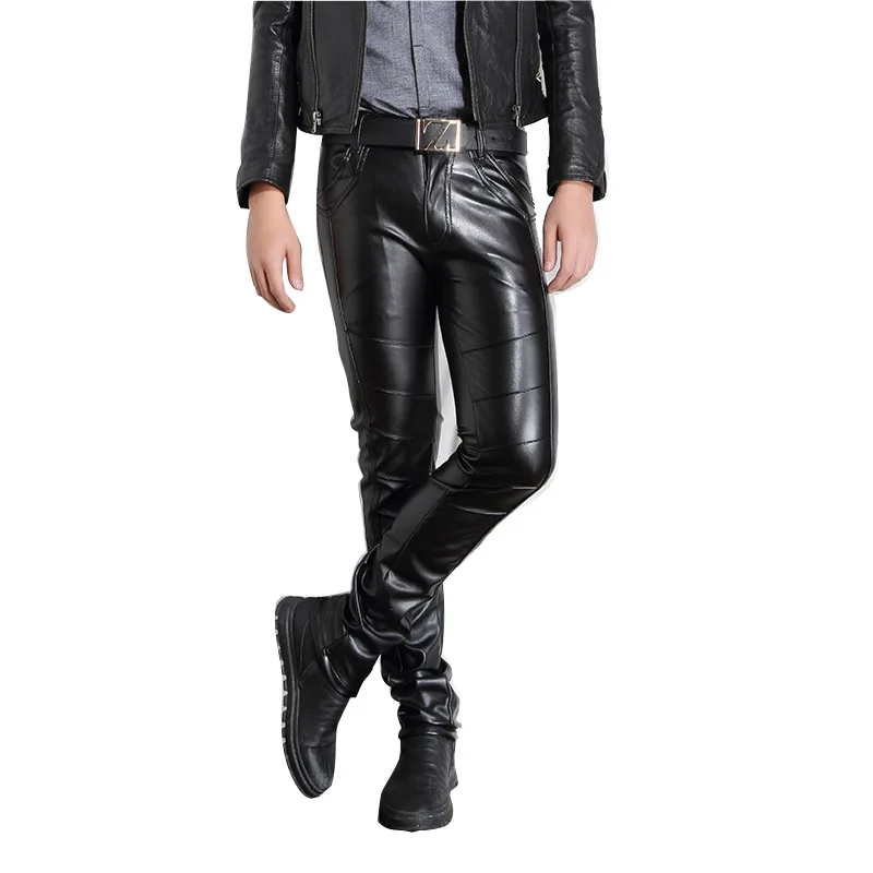 2018 New Men Slim Fit Leather Pants Male Fashion Punk Rock PU Leather ...