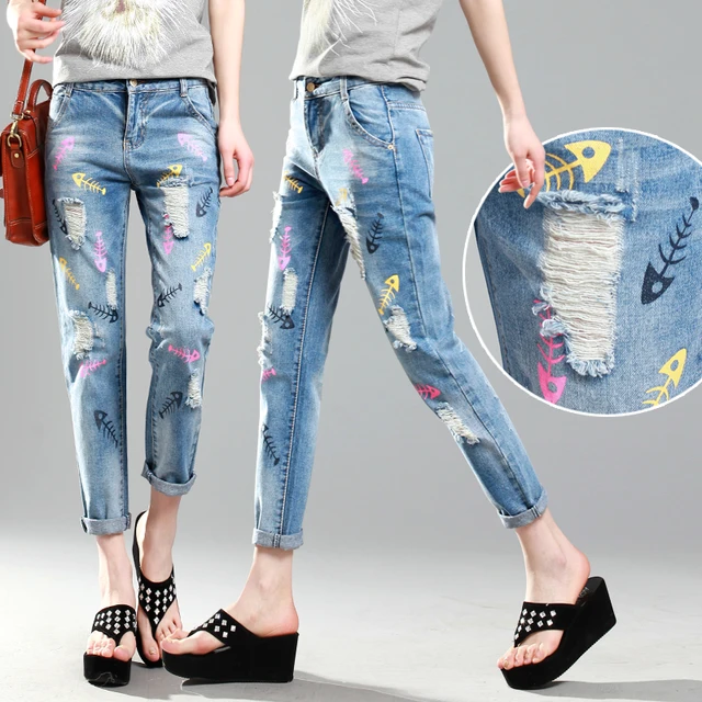2015 summer styles fashionable printing stylish patterned jeans women