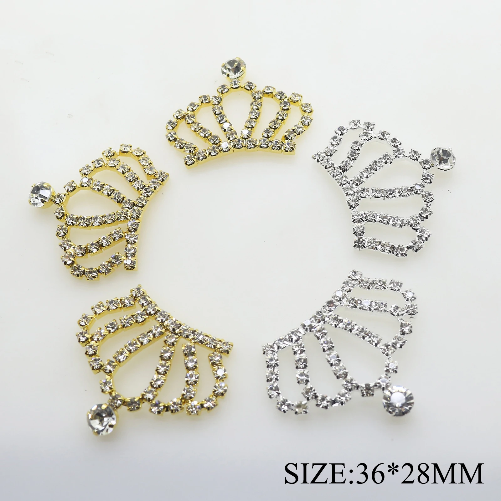 

YWXINXI 10 Pcs / lot 36*28mm Gold Silver Crown Rhinestone Buckle Metal Jewelry New Glass Crafts Decorative Accessories